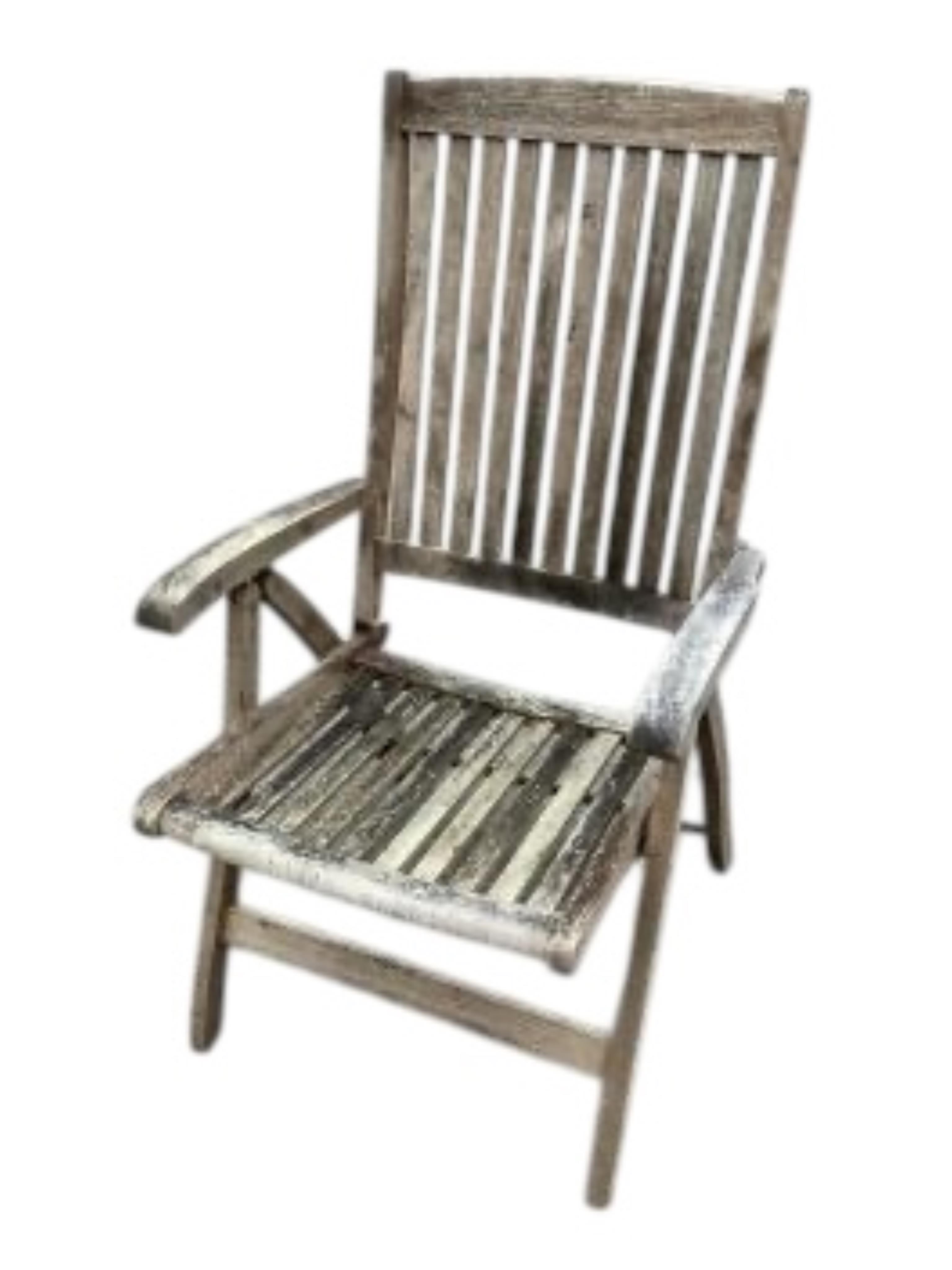 A weathered teak oval extending garden table, width 239cm extended, depth 109cm, height 73cm together with six Neptune weathered teak folding reclining garden armchairs with five Neptune cushions